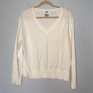 Talbots Vintage V-Neck Sweater Size Petite XL White Long Sleeve Cotton Classic